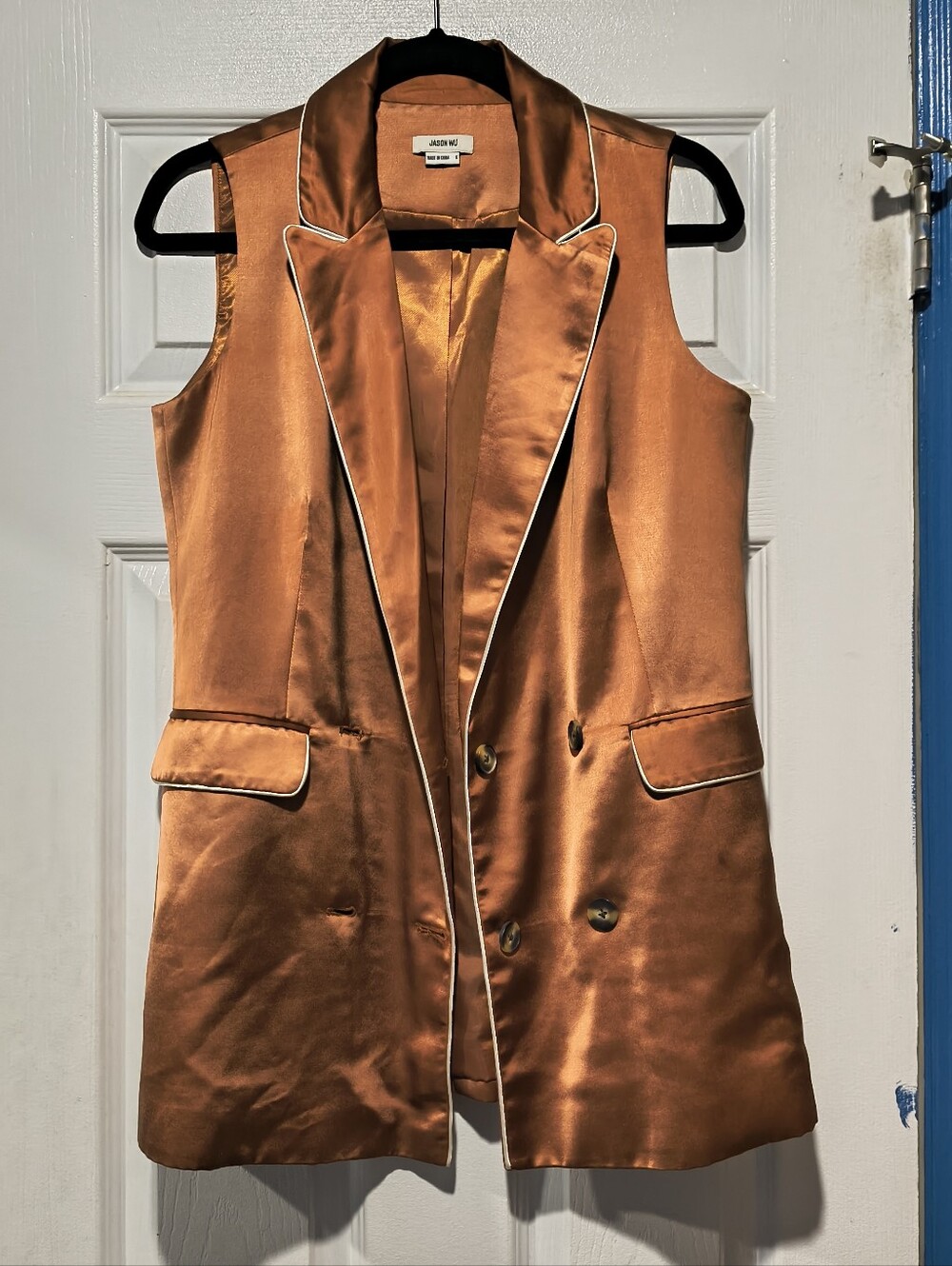 Jason Wu Rust Copper Satin Double Breasted Sleeveless Blazer Vest Small As-Is - Picture 6 of 14